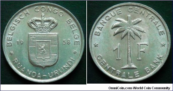 Belgian Congo Ruanda - Urundi 1 franc.
1958