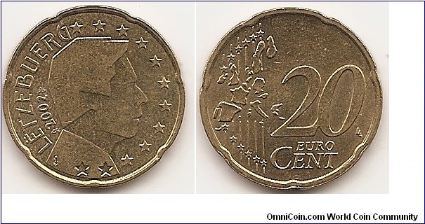 20 Euro cent
KM#79
5.7400 g., Brass, 22.25 mm. Ruler: Henri Obv: coin bear the profile of His Royal Highness Grand Duke Henri. It also bear the year of issue and the word 
