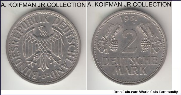 KM-111, Germany 2 marks, Munich mint (D mint mark); copper-nickel, ornamented edge; 1-year type, average uncirculated or almost.