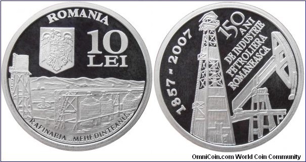 10 Lei - 150 years of the oil industry in Romania - 31.1 g 0.999 silver Proof - mintage 500 pcs only