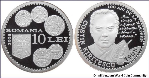 10 Lei - 100th anniversary of the birth of Costin Kiritescu - 31.1 g 0.999 silver Proof - mintage 500 pcs only