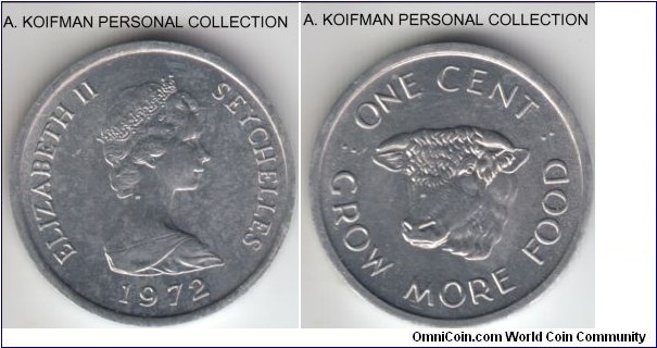 KM-17, 1972 Seychelles cent; aluminum, plain edge; FAO issue, uncirculated.
