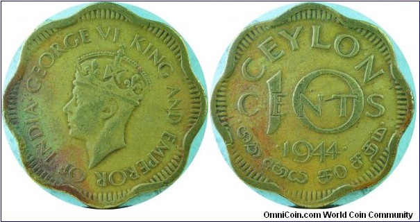 Ceylon(British)10Cents-km118-1944