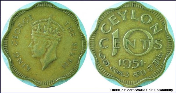 Ceylon(British)10Cents-km121-1951