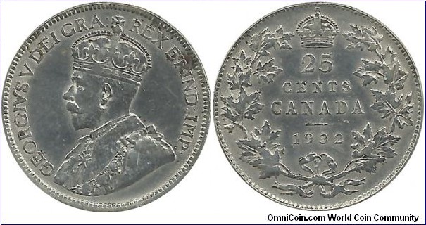 Canada 25 Cents 1932