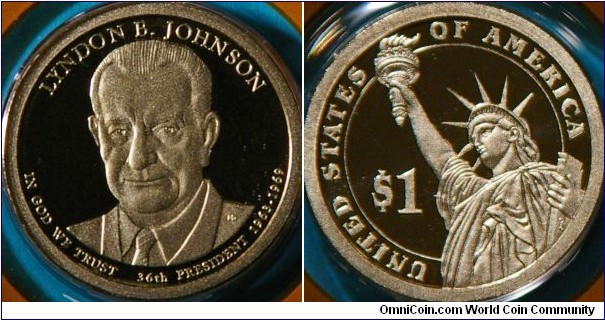 Lyndon B Johnson, 36th president, $1 coin series.  Promoted his vision of “The Great Society”, embroiled in the Vietnam War. 