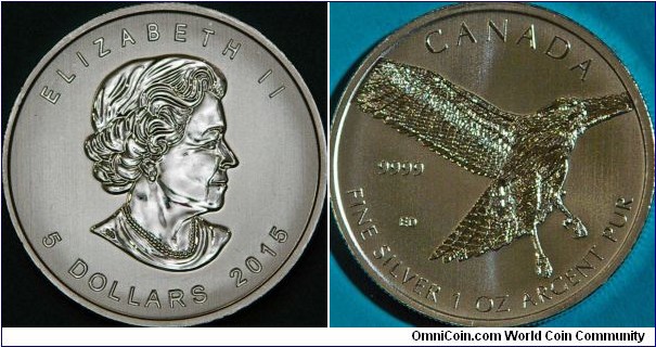 Red-tailed hawk, Birds of Prey series silver bullion coin. 5 dollars, 1oz, 38mm
