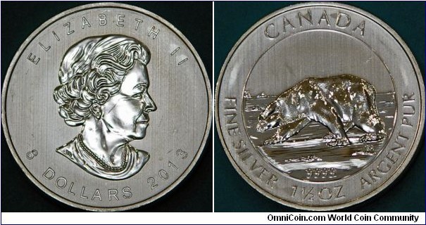 Polar Bear 1.5 oz silver bullion coin.  Same diameter as the 1oz coins (38mm), but much thicker (4.55mm)