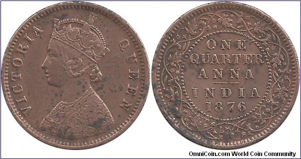 India-British ¼ Anna 1876(C) (I clean)