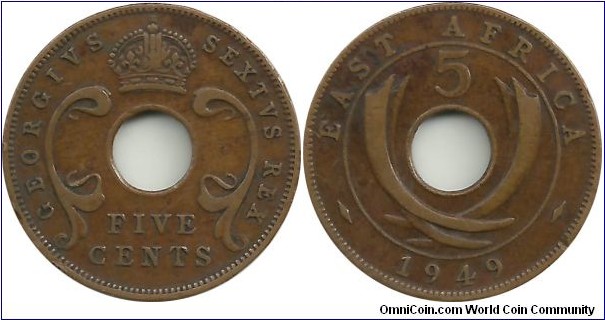 British East Africa 5 Cents 1949