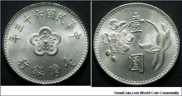 Taiwan 1 yuan.
1974