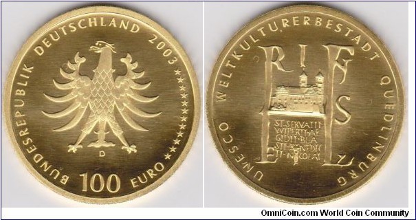 2003-D Germany Goldeuro Quedlinburg 100 Euro 