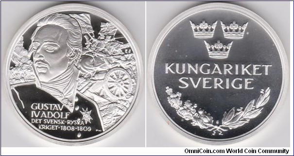 Sweden Sovereigns Medal Series History King Gustav IV Adolf 1808-1809 Silver in proof , Weight 20 grams, Diameter of 38.61 mm 