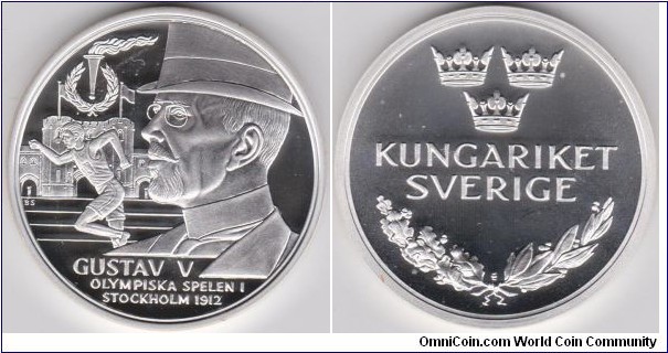 Sweden Sovereigns Medal Series History King Gustav V 1912 Silver in proof , Weight 20 grams, Diameter of 38.61 mm