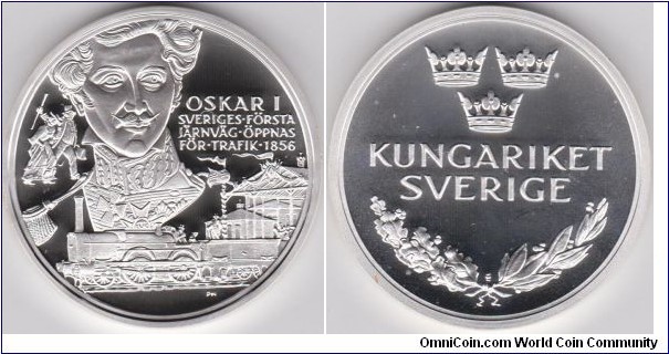 Sweden Sovereigns Medal Series History King Oscar I 1856 Silver in proof , Weight 20 grams, Diameter of 38.61 mm