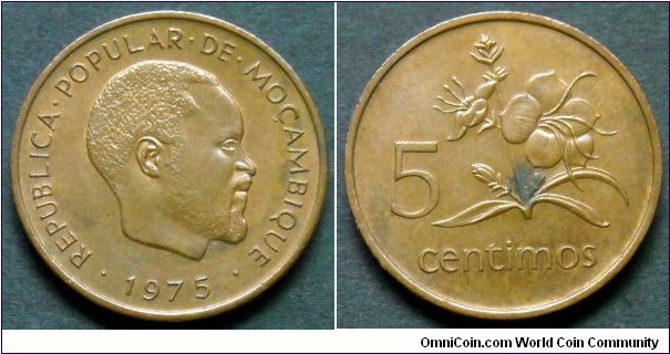 Mozambique 5 centimos.
1975, Never issued for circulation.
