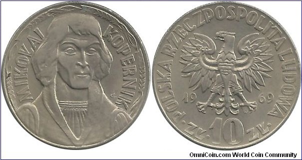 Poland 10 Zlotych 1969-Mikolaj Kopernik(reduced)