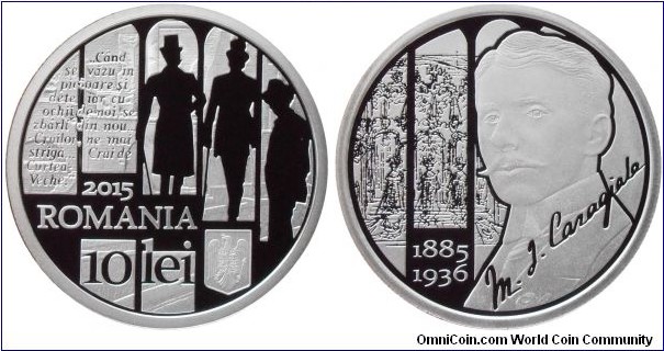 10 Lei - 130th anniversary of the birth of Mateiu I. Caragiale - 31.1 g 0.999 silver Proof - mintage 250 pcs only !
