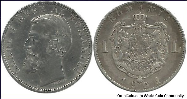 Romania 1 Leu 1901 (5.00 g / .835 Ag)