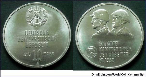 German Democratic Republic (East Germany) 10 mark.
1983, 30 Years Kampfgruppen (Combat Groups of the Working Class)