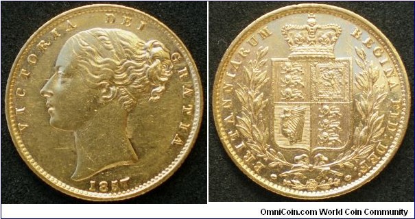 Victoria 1857/5 Sovereign, a rare variety, the overdate difficult to see from these pictures