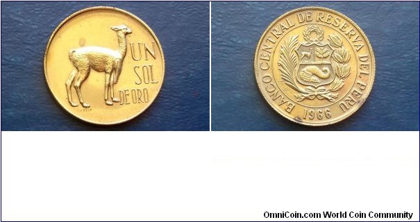 Rare 1966 Peru 1 Sol Coin - Llama Type - Ex Low Mintage Coin -  Only 1000 Coins Minted - First Year of This Issue - Very Nice Proof Condition

Peru Sol KM# 248     1966-1975
Specifications

Composition: Brass

Weight: 9.2000g

Diameter: 28mm
Design

Obverse: National arms

Reverse: Llama

SOLD !!!!