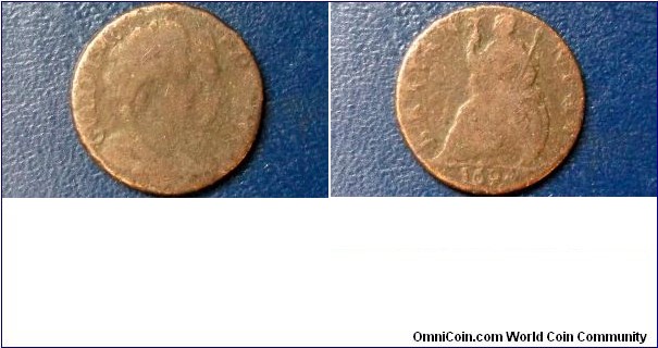 Very Scarce 1694 Great Britain William & Mary Farthing KM#466.2 Nice Circ 

Specifications

Composition: Copper
Design

Reverse: Date in exergue
Notes

Ruler: William and Mary

Note:  Varieties exist. 