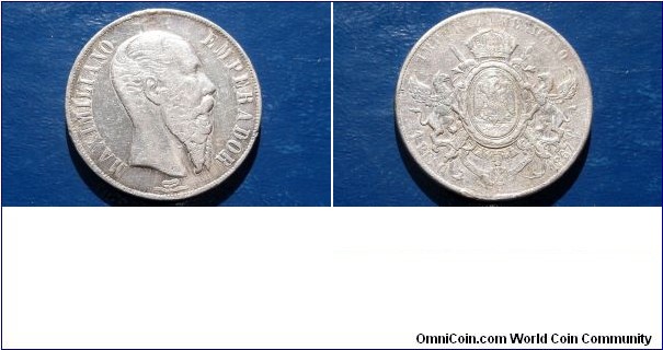 Rare .903 Silver 1867 Mexico Peso Maximilian Key Date NIce Grade Toned

Specifications

Composition: Silver

Fineness: 0.9030

Weight: 27.0700g

ASW: 0.7859oz
Design

Obverse: Head right, with beard

Obverse Legend: MAXIMILIANO EMPERADOR

Reverse: Crowned arms with supporters

Reverse Legend: IMPERIO MEXICANO
Notes

Ruler: Maximilian

SOLD for $ 100 !!!!