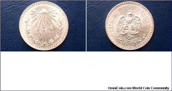 .720 Silver 1933 Mexico Peso KM#455 Cap & Rays Type Nice Choice BU Coin