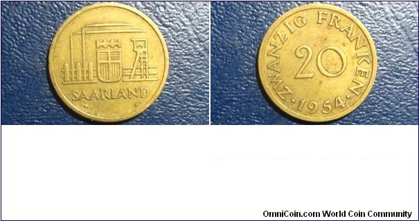 1954 Saarland 20 Franken KM#2 Nice High Grade Circulated 1 Year Type Coin Go Here:

http://stores.ebay.com/Mt-Hood-Coins