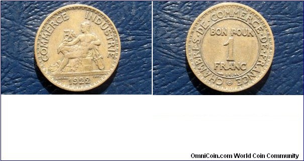 SOLD !!!! 1922 France 1 Franc Coin - Nice Grade Circulated - Seated Murcury Type - Please Grade from Photos - You Will Receive Coin in Photos - 23mm Coin Go Here:

http://stores.ebay.com/Mt-Hood-Coins