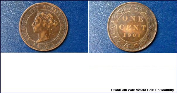 SOLD !!! 1901 Canada Large Cent Coin:

Nice Circulated
Last Year of This Issue
Large 25.5mm Bronze
Queen Victoria Go Here:

http://stores.ebay.com/Mt-Hood-Coins