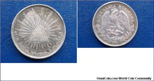 Sold !! .903 Silver 1899-MoAM Mexico 1 Pesos Coin - Cap & Rays - Eagle & Snake - Very Nice Original Toned Circulated - Large 39mm Silver Crown Go Here:

http://stores.ebay.com/Mt-Hood-Coins
