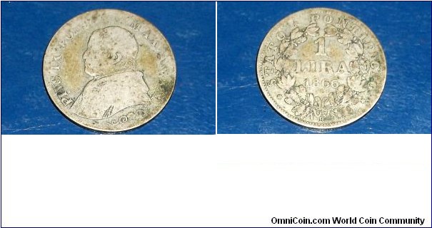 Sold !! .835 Silver 1866-XXI Italian States PAPAL STATES Lira Pius IX Nice Circ Go Here:

http://stores.ebay.com/Mt-Hood-Coins