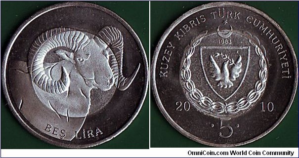 'Turkish Republic of Northern Cyprus' 2010 5 Lira.