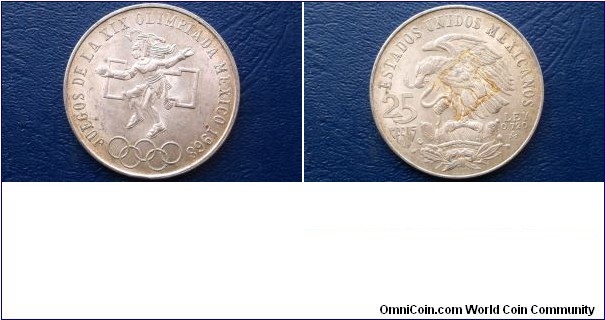 .720 Silver 1968 Mexico Silver 25 Pesos Olympics Nice High Grade Big 38mm Go Here: http://stores.ebay.com/Mt-Hood-Coins 