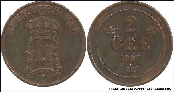 Sweden 2 Öre 1907