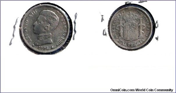 SILVER 1904 SPAIN PESETA NICE GRADE CIRCULATED KM# 721 COIN 
Go Here:

http://stores.ebay.com/Mt-Hood-Coins