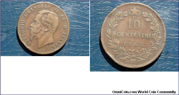 Sold !! 1866-CM Italy 10 Centesimi Vittorio Emanuele II Nice Circ 1sr Year Big 30mm Go Here:

http://stores.ebay.com/Mt-Hood-Coins