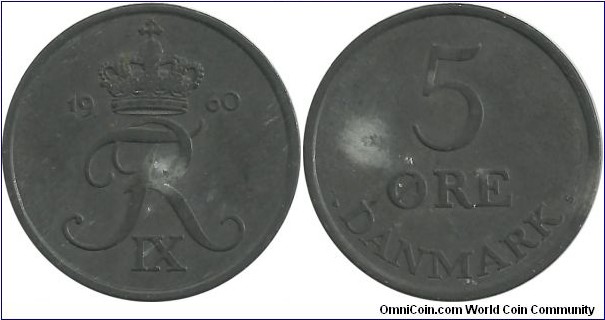 Denmark 5 Øre 1960-Frederik IX