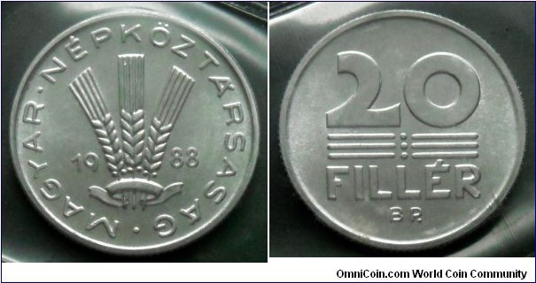 Hungary 20 filler from 1988 annual coin set.