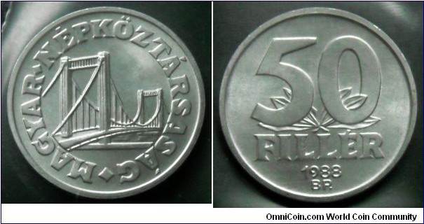 Hungary 50 filler from 1988 annual coin set.