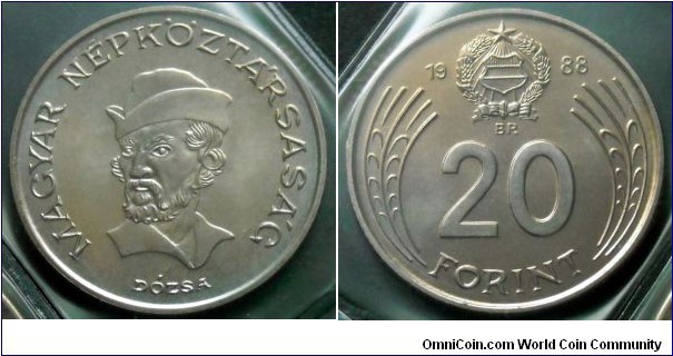 Hungary 20 forint from 1988 annual coin set. Issued only in sets.