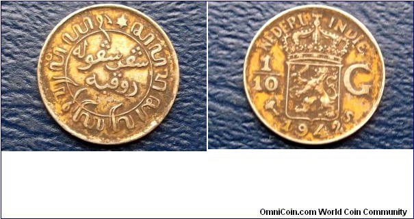 Silver 1942 Netherlands East Indies 1/10 Gulden KM#318 Toned Circ Coin Go Here:

http://stores.ebay.com/Mt-Hood-Coins
