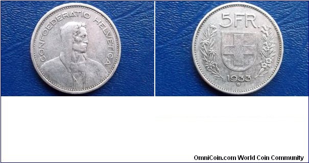 Silver 1933-B Switzerland 5 Francs William Tell Nice Grade Toned Coin Go Here:

http://stores.ebay.com/Mt-Hood-Coins