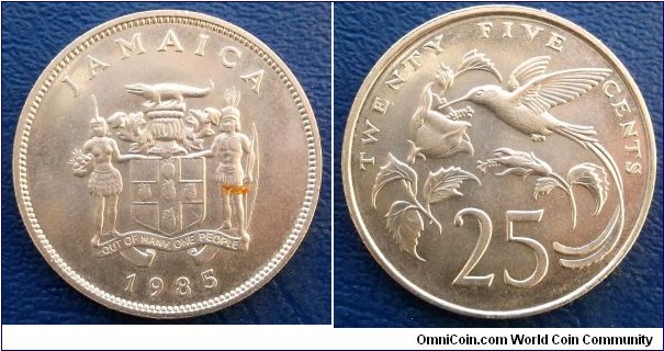1985 Jamaica 25 Cent KM#154 Streamer Tailed Hummingbird BU Big 32.3mm Go Here:

http://stores.ebay.com/Mt-Hood-Coins