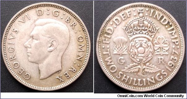 Silver 1937 Great Britain Florin 2 Shillings KM#855 Nice Toned Circ Tudor 
Go Here:

http://stores.ebay.com/Mt-Hood-Coins