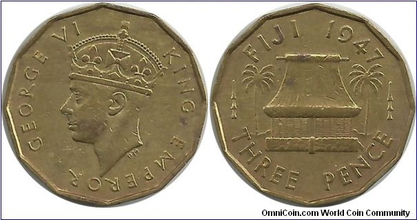Fiji 3 Pence 1947