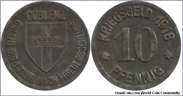 Germany-Kriegsgeld 10 Pfennig 1918-Coblenz