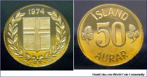 Iceland 50 aurar.
1974, Proof. Royal Mint, London. Mintage: 15.000 pieces.